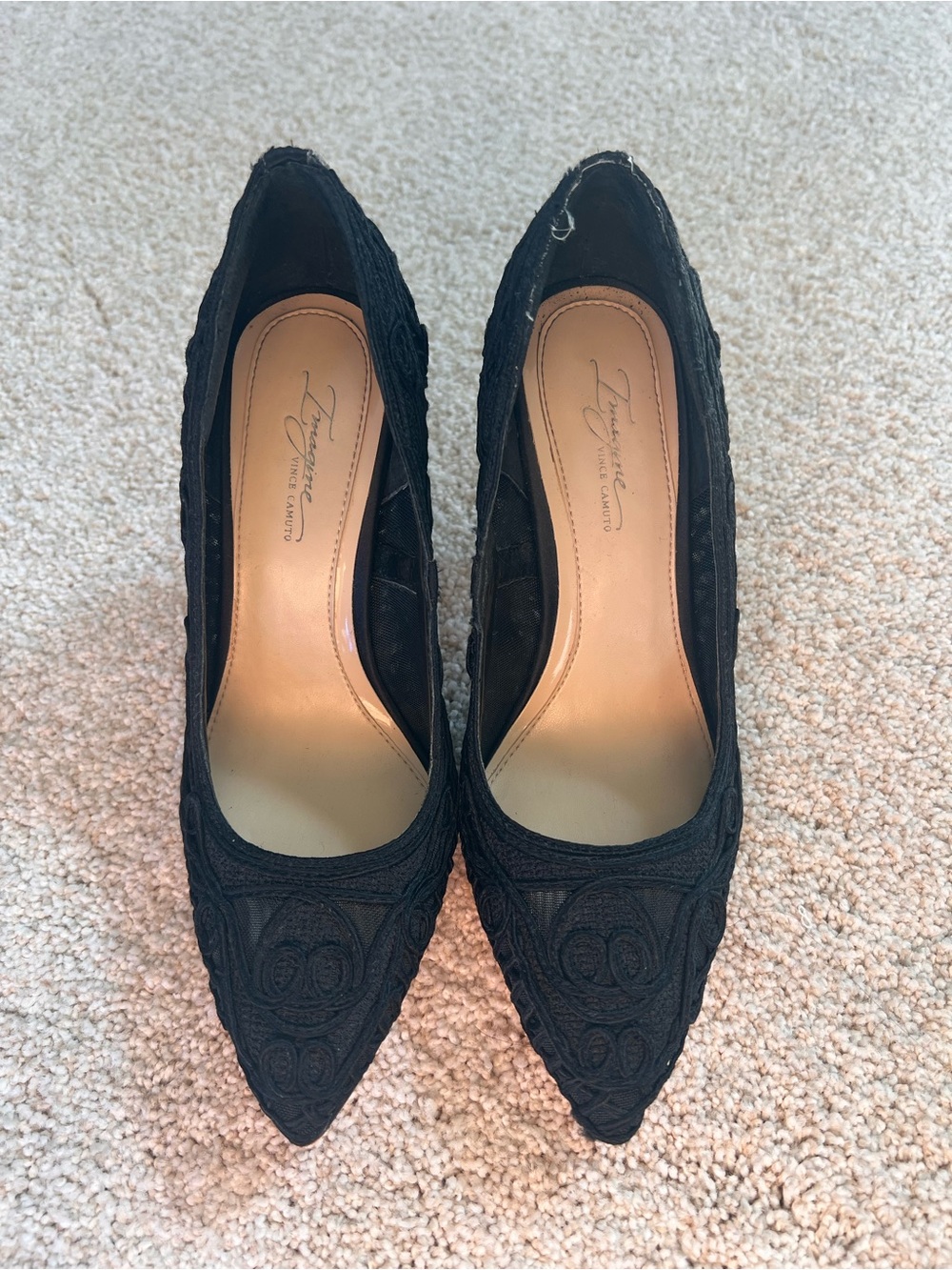 Vince Camuto Black Embroidered Pointed Toe Pumps